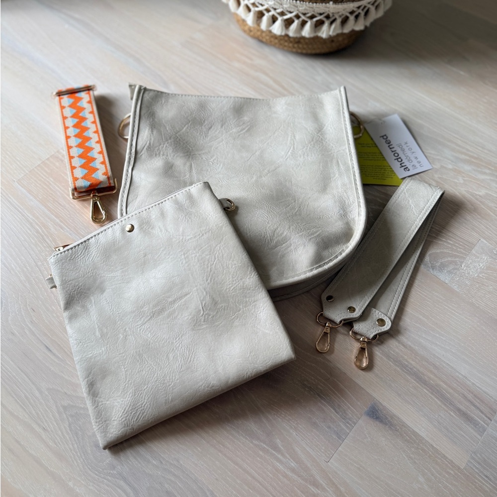 AHDORNED Double-Entry U-Shaped Messenger w/ 2 Straps & Pouch - Cream